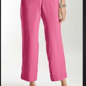 J Jill Size Large 100% Linen Coral Elastic Waist Crop Wide Leg Pants w Pockets